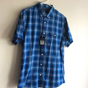 1901 trim fit Short Sleeve Button Down multi color Blue check shirt L